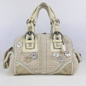 Coach Soho Tweed Wool Flower Bouclé Small Satchel 10071 Ivory Suede Leather